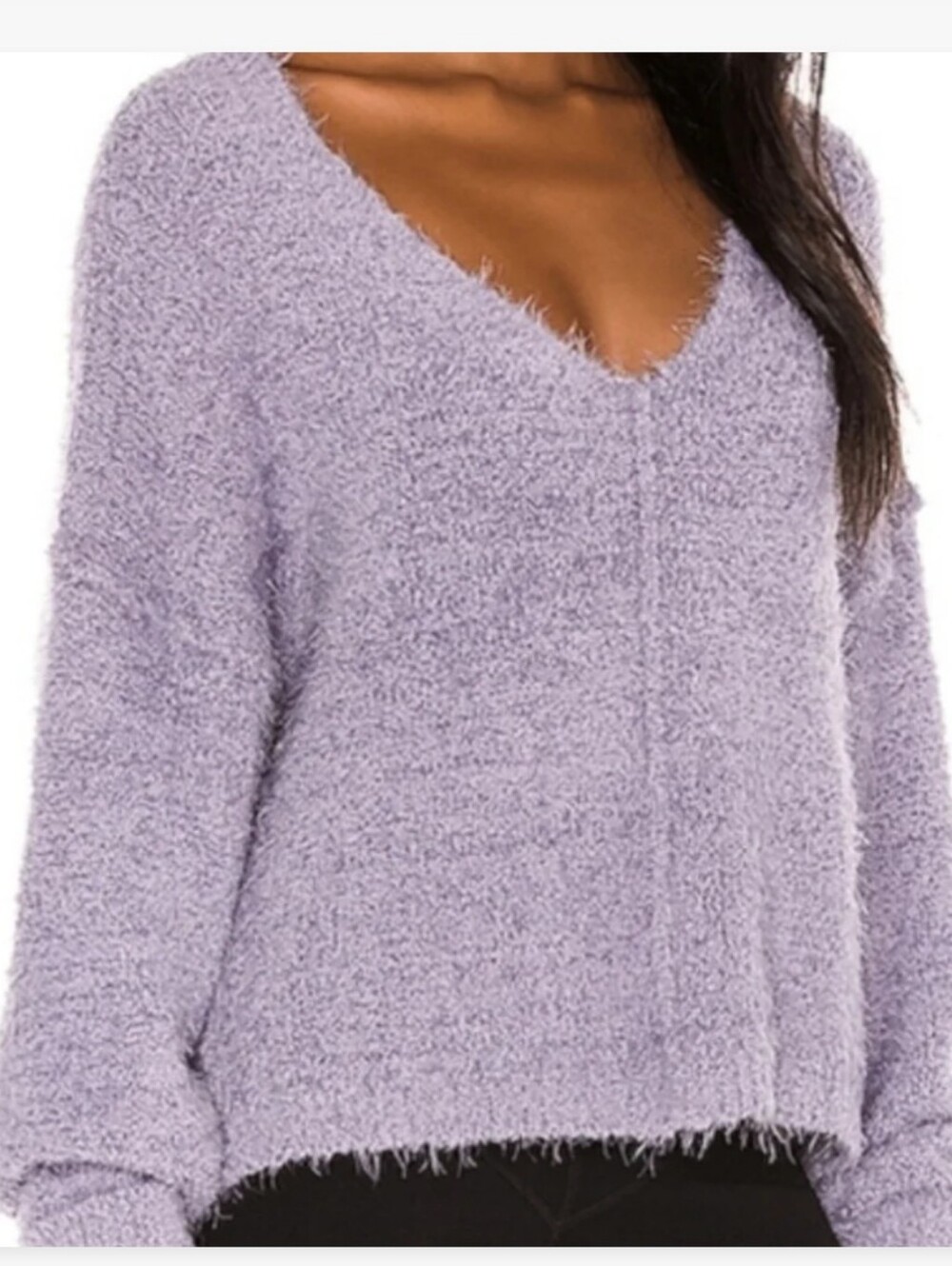 Free People Icing V-Neck Purple Fuzzy Sweater Oversized Size Large